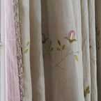 Pink Rosebud Embroidered Linen 3m Panel – 142