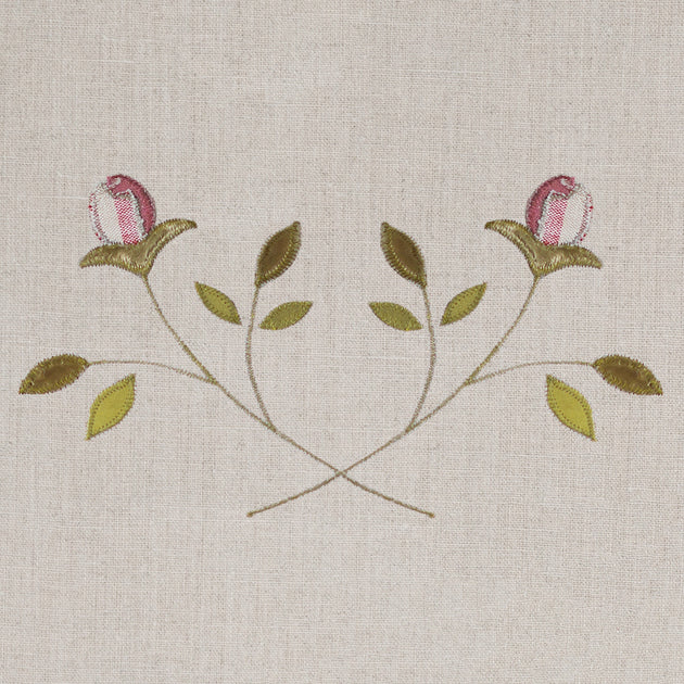 Pink Rosebud Embroidered Linen Panel – 142