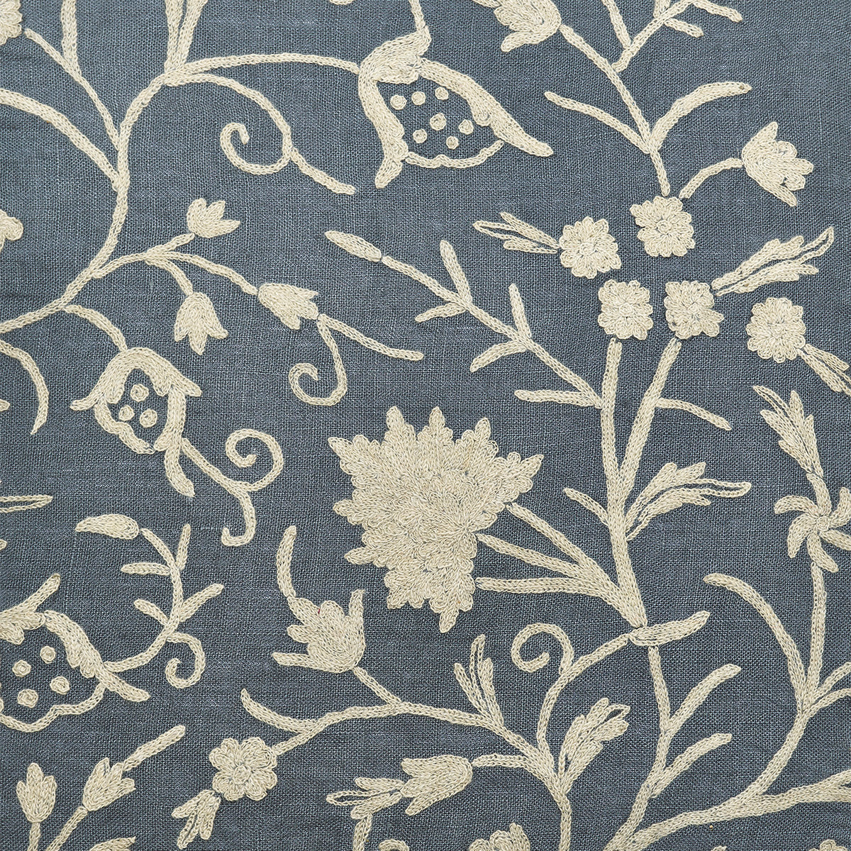 148 - Charcoal Crewelwork Linen - Roll Ends