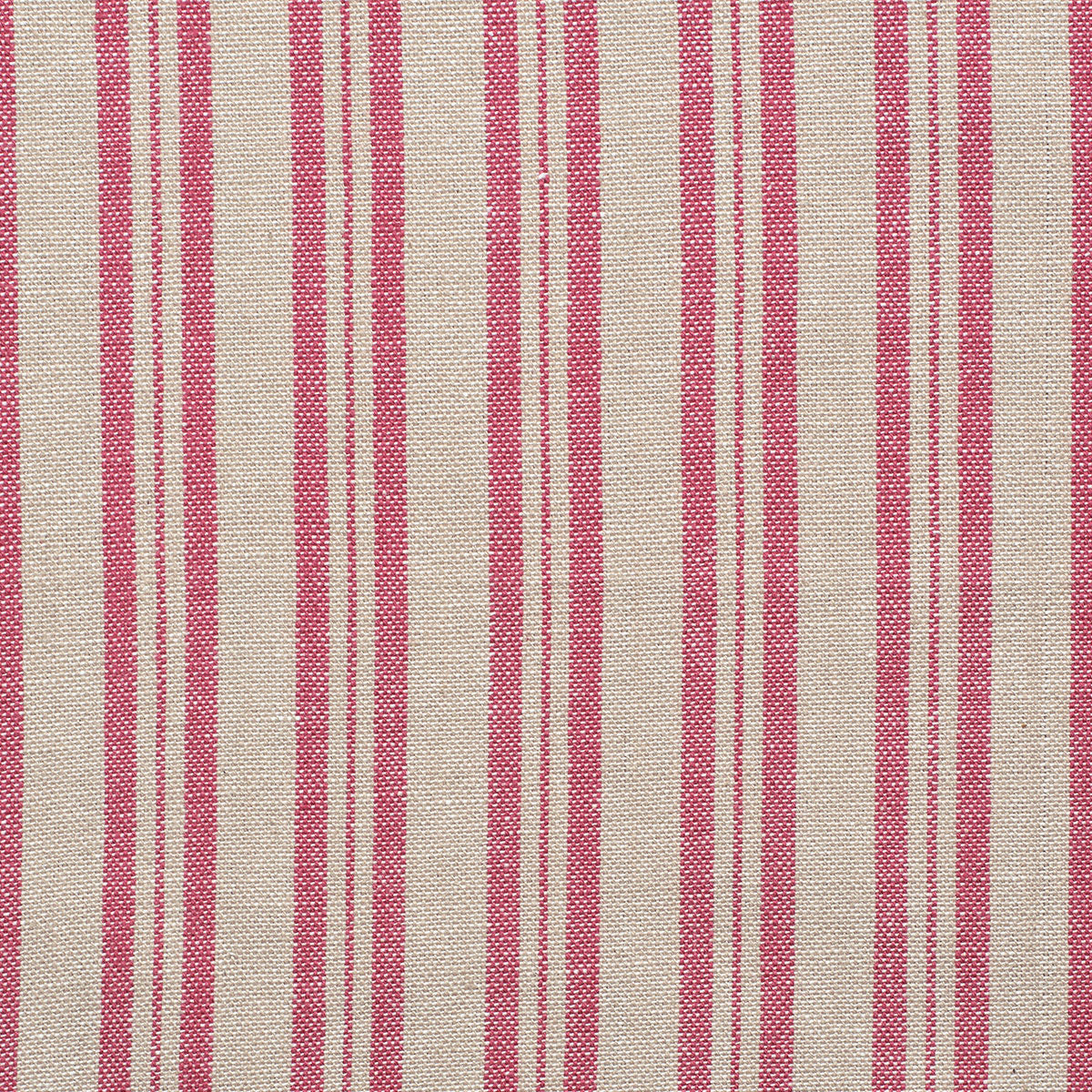 Close view of the sail red ticking stripe woven on natural cotton