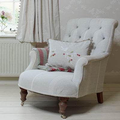 Ex-Display - Armchair Button Backed - Grey Oxford Stripe