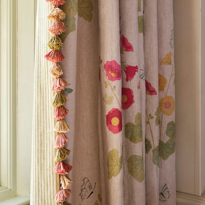 Hand-printed Hollyhocks Linen – 301