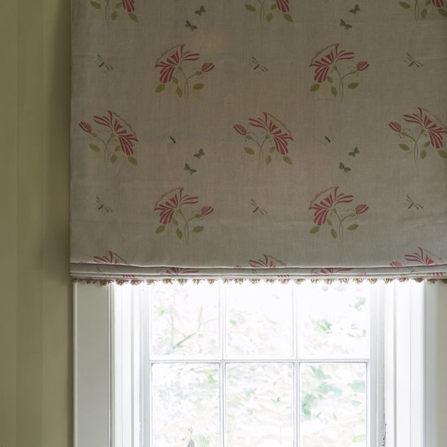 302 - Hand-printed Red Rose Linen – Roll Ends