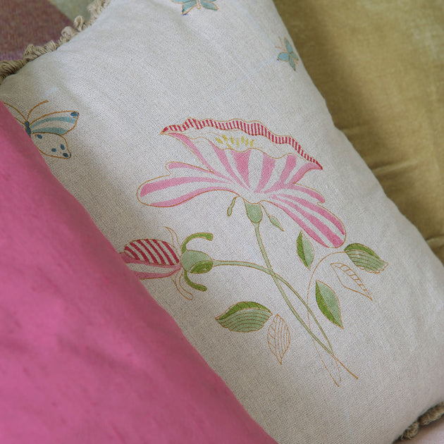 303 - Hand-printed Pink Rose Linen Fabric – Roll Ends