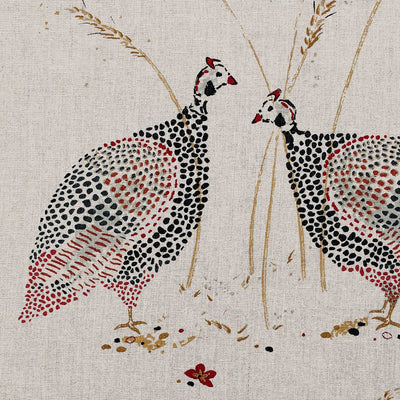 Hand-printed Red Saffron Guinea Fowl Light Linen – 308L