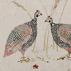 Hand-printed Red Saffron Guinea Fowl Light Linen – 308L