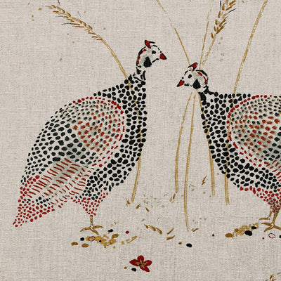 Hand-printed Red Saffron Guinea Fowl Light Linen – 308L