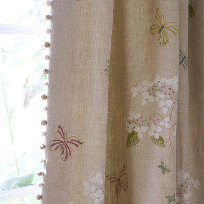 Hand-printed Ivory Hydrangea &amp; Butterflies Linen – 310