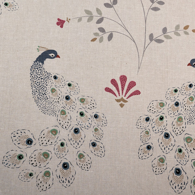 Large Returnable Sample of Blue Gold Peacocks Linen