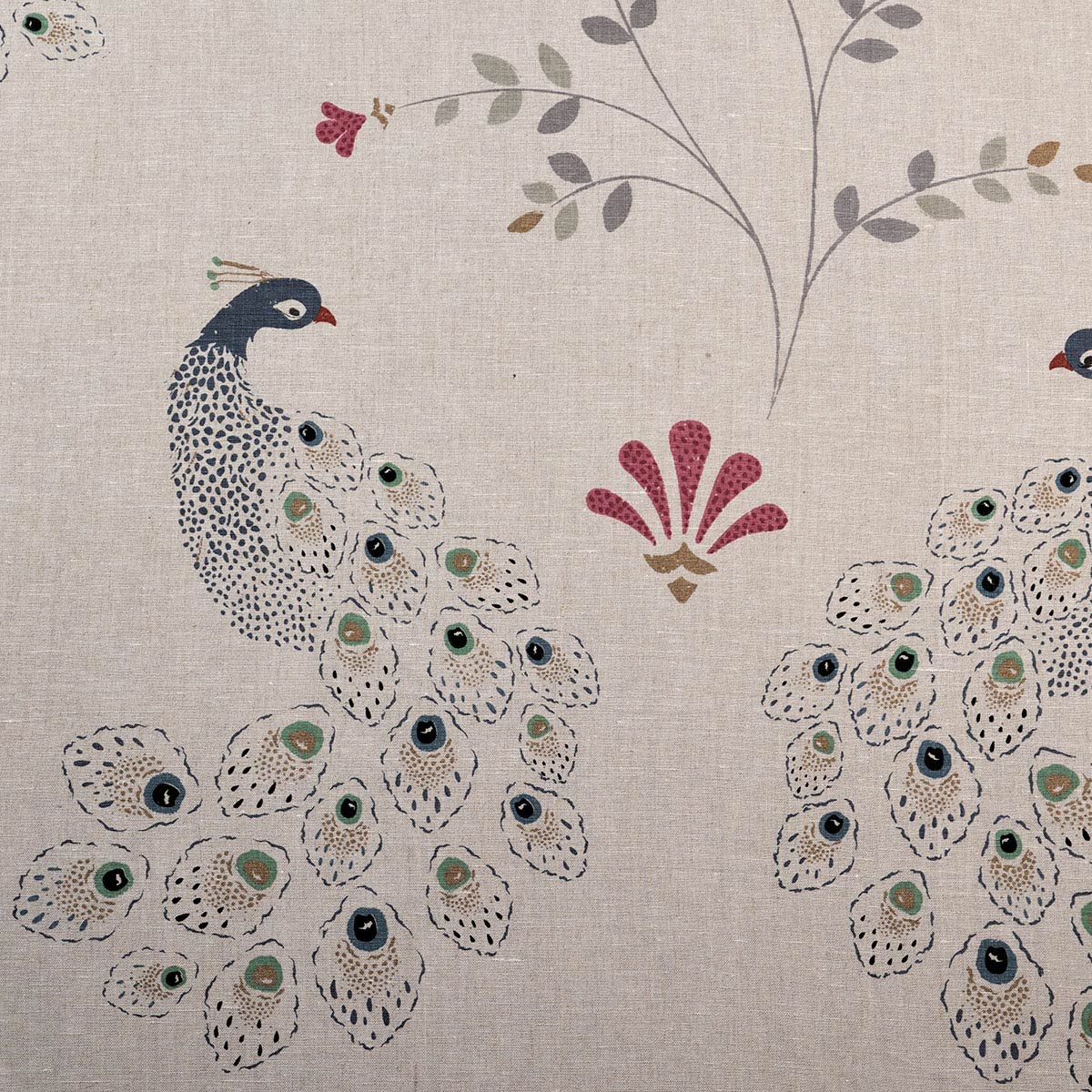 Hand-printed Blue Gold Peacocks Linen – 311