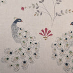 Large Returnable Sample of End of Roll Blue Gold Peacocks Linen – fz/311