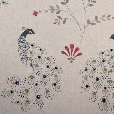 Large Returnable Sample of End of Roll Blue Gold Peacocks Linen – fz/311
