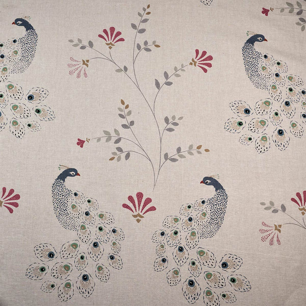 Hand-printed Blue Gold Peacocks Linen – 311