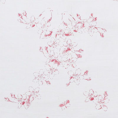 Hand-printed Raspberry Red Apple Blossom Toile Linen - 317