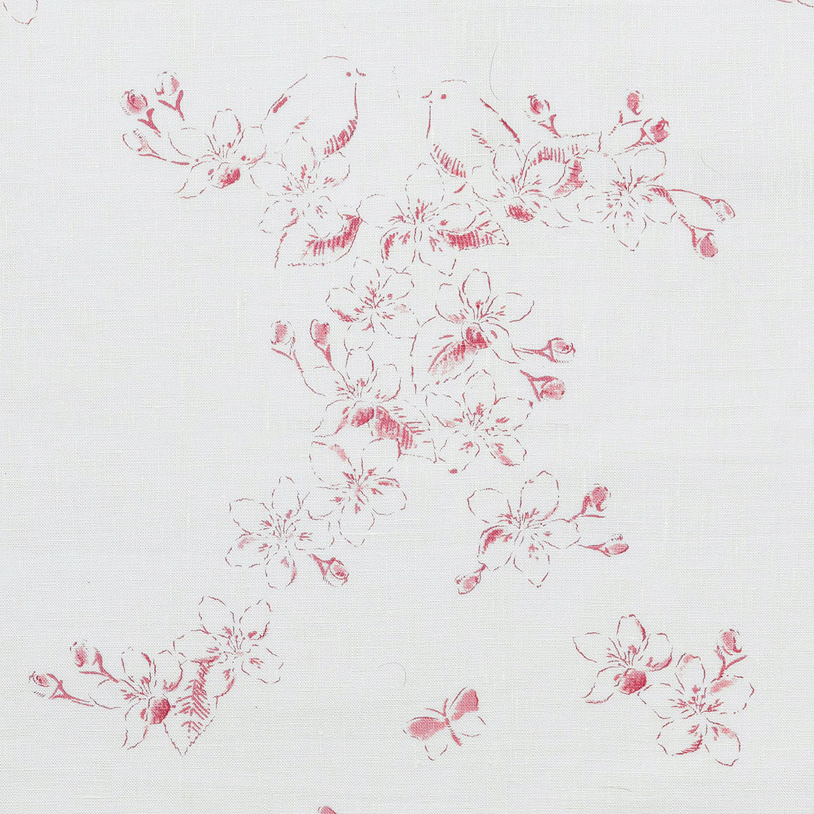 Hand-printed Raspberry Red Apple Blossom Toile Linen - 318