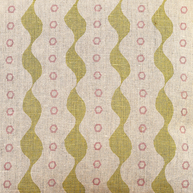 Hand-printed Green Pink Bloomsbury Linen - 330