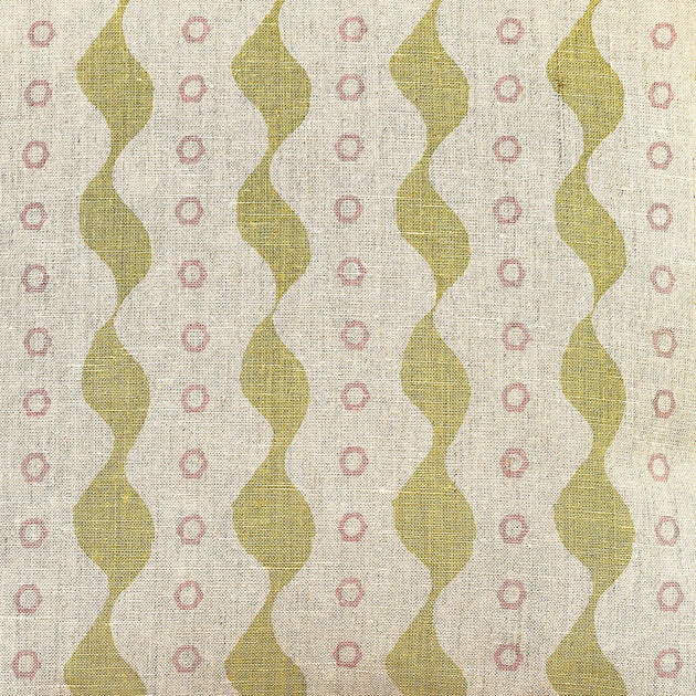 Hand-printed Green Pink Bloomsbury Linen - 330