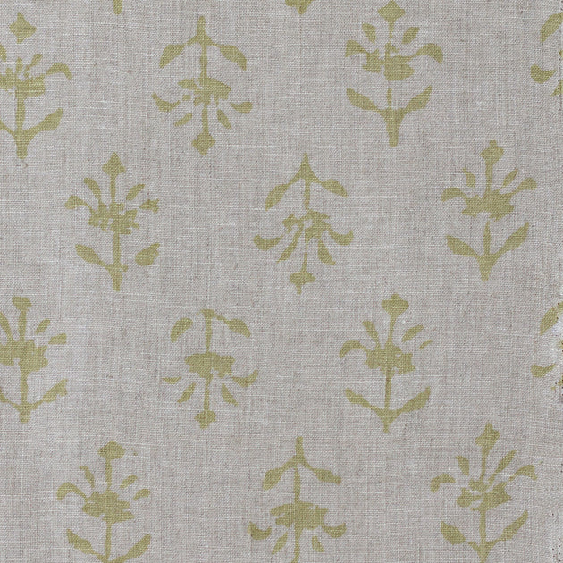 Small Sample of Summer Green Moonflower Printed Linen
