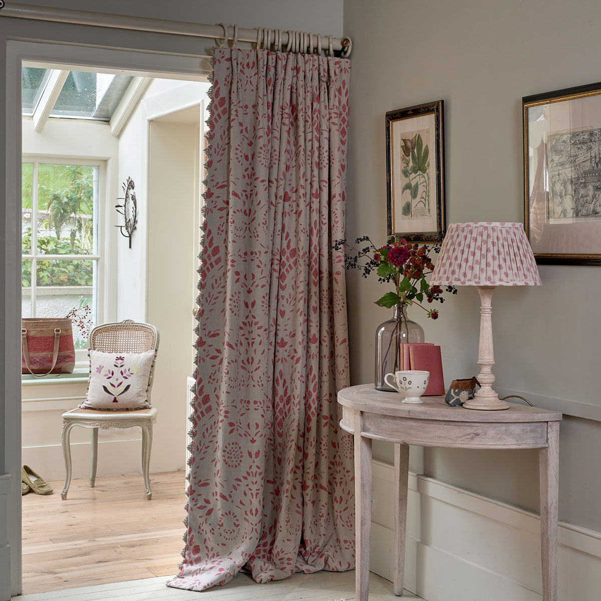 Hand-printed Large Indian Red Maja Linen - 344L
