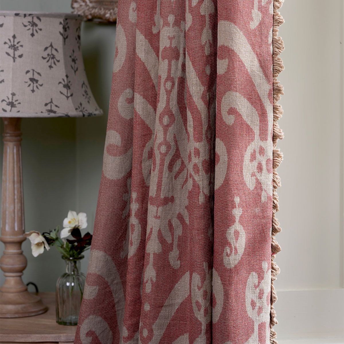 Hand-printed Indian Red Earth Sacha Linen Stonewashed Panel - 360RE
