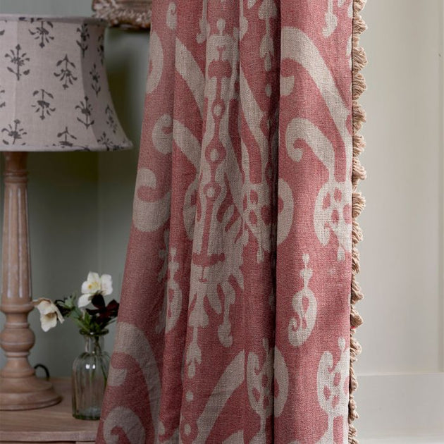 Seconds - Hand-printed Indian Red Earth Sacha Linen 2.7m (stonewashed) panel - 360RE