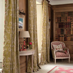 Hand-printed Green Gold Sacha Linen Stonewashed Panel (2.7m Approx.) - 360G/SW