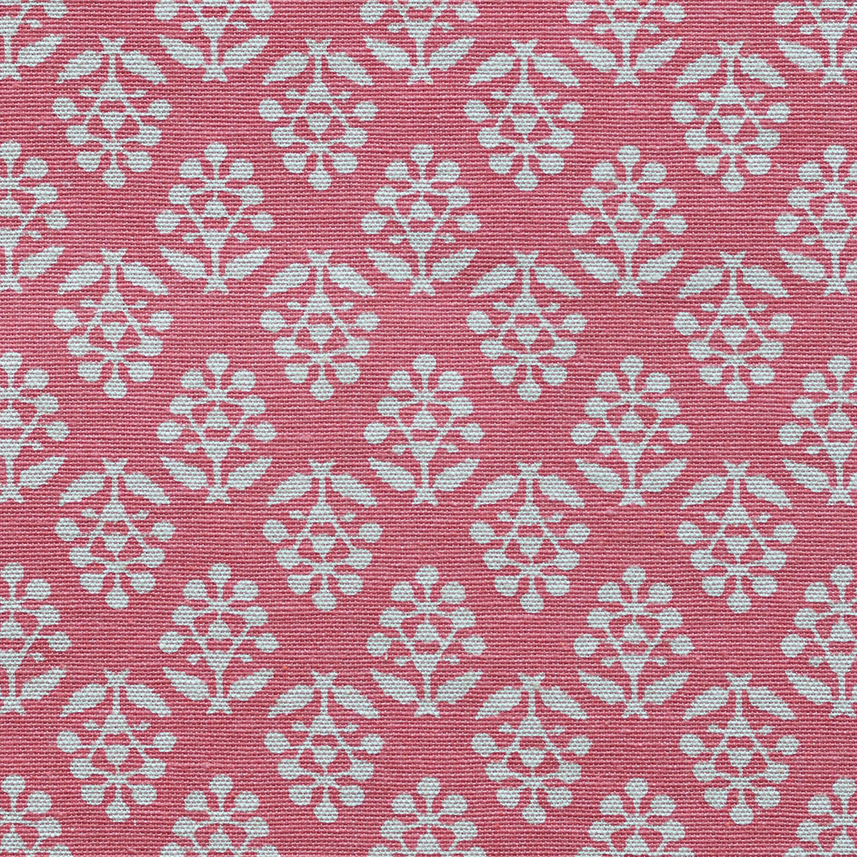 Rose Sprig cotton swatch, ivory floral motifs printed on rose pink