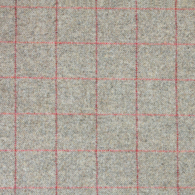 Small Non Returnable Sample of Grey Red Check Herringbone Wool Tweed