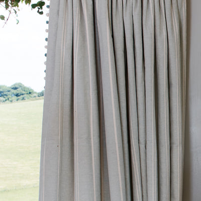 202 - Duck Egg Ivory Vintage Stripe Cotton – Roll End -1.5m