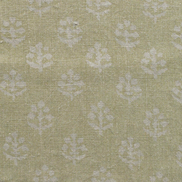 Hand-printed Green Gold Megha Rustic Linen 2.7m (stonewashed) panel - 354GG