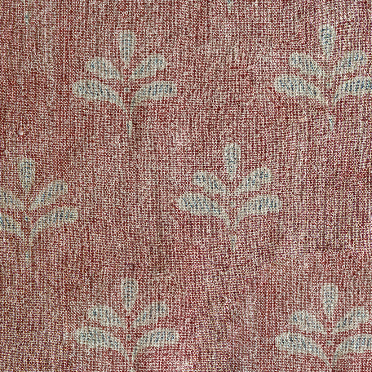 Red Earth reverse leaf linen, hand-printed and stonewashed to a faded finish