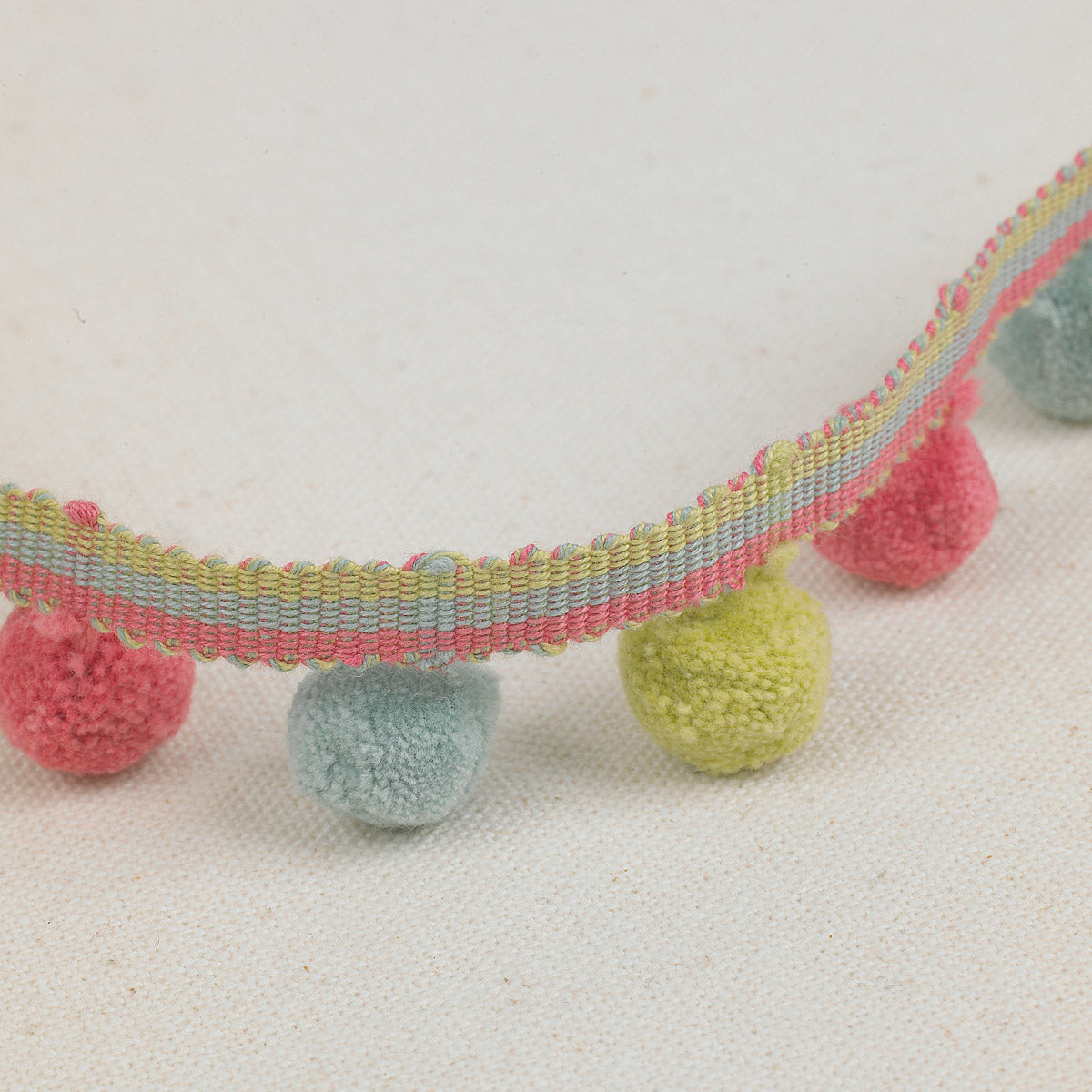 Sample of Duck Egg Fuchsia Pale Olive Pom Poms