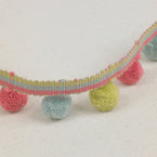 Sample of Duck Egg Fuchsia Pale Olive Pom Poms