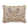 Embroidered Golden Peacocks Linen Cushion with Tassels