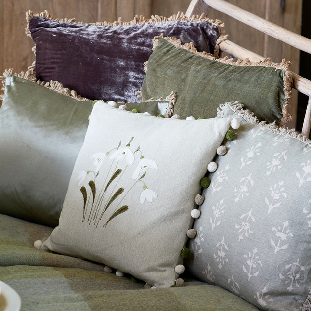 Embroidered Grey Snowdrop Cushion