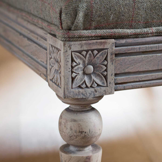 Carved Square Kilim Footstool - Rose Ragini