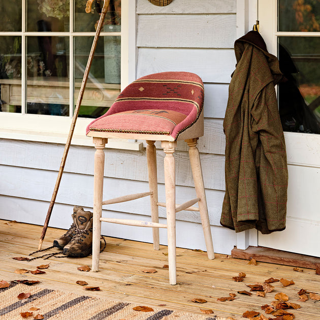 Pushkar Charcoal Kilim Upholstered Bar Stool