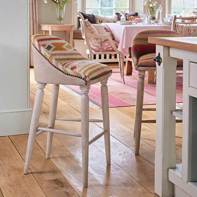 Saffron Stripe Kilim Upholstered Bar Stool