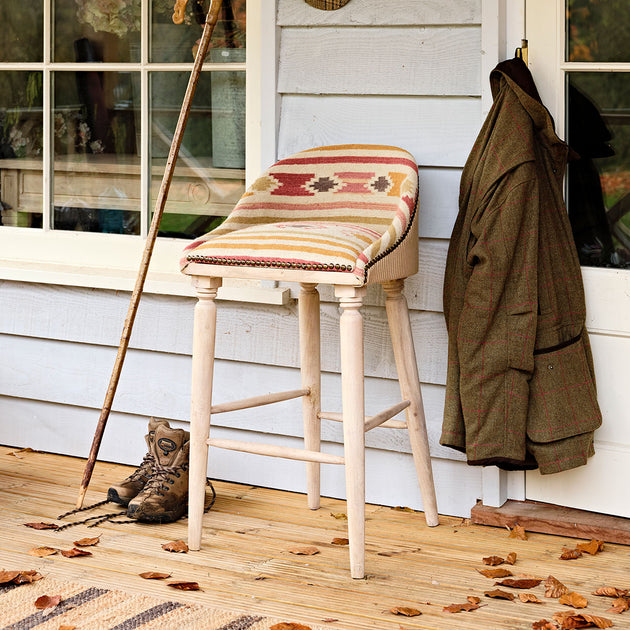 Saffron Stripe Kilim Upholstered Bar Stool