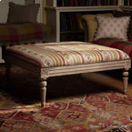 Carved Square Kilim Footstool - Saffron Olive Stripe
