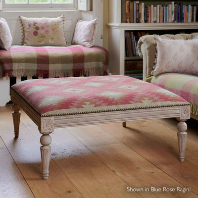 Carved Square Kilim Footstool