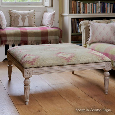 Carved Square Kilim Footstool