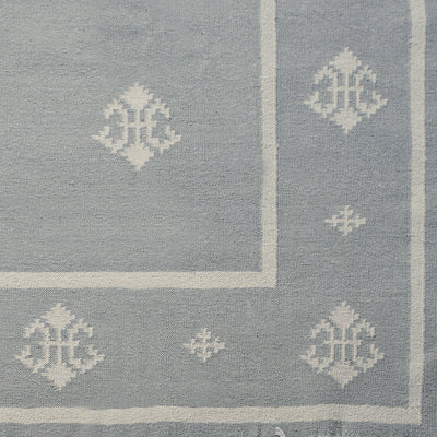 Hand-woven Fleur de Lis Kilim - Smokey Blue - Large