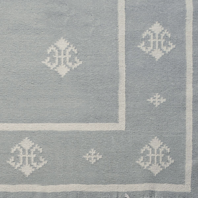 Hand-woven Fleur de Lis Kilim - Pale Smokey Blue - Large