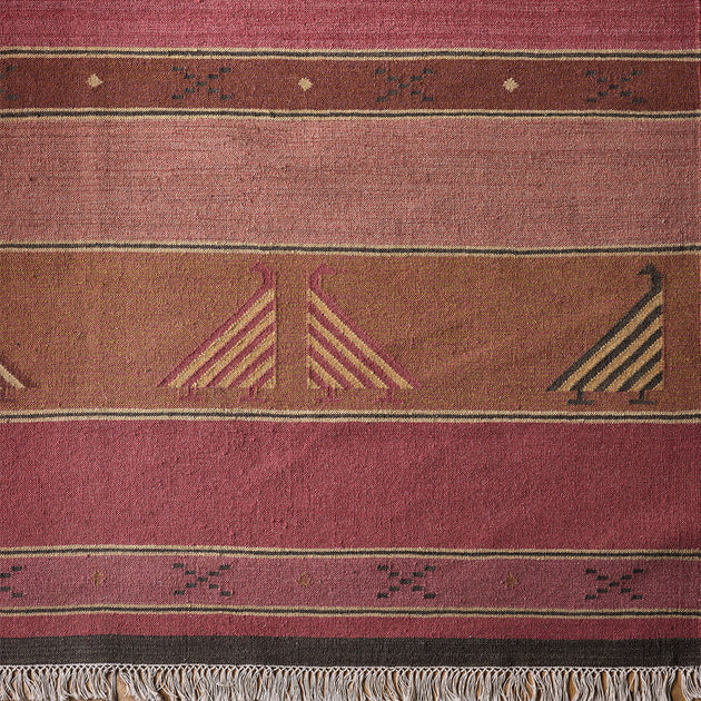 Hand-woven Wool Kilim - Indian Bird Rose - Medium