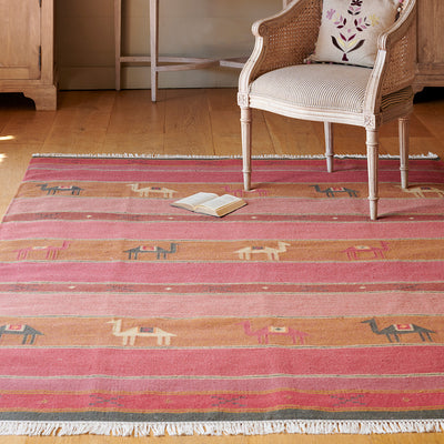 Hand-woven Wool Kilim - Pushkar Rose - Medium