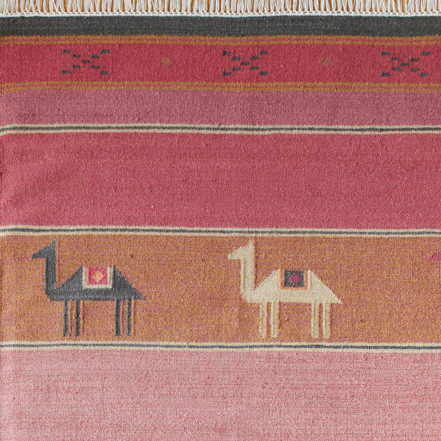 Hand-woven Wool Kilim - Pushkar Rose - Medium