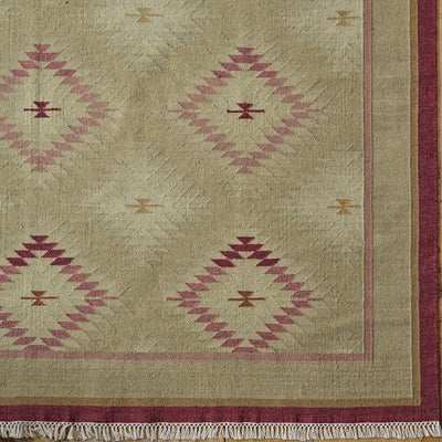 Ex-Display Hand-woven Wool Kilim - Olive Rose Shimla - Large