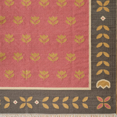 Hand-woven Wool Kilim - Red Gold Tulip - Medium