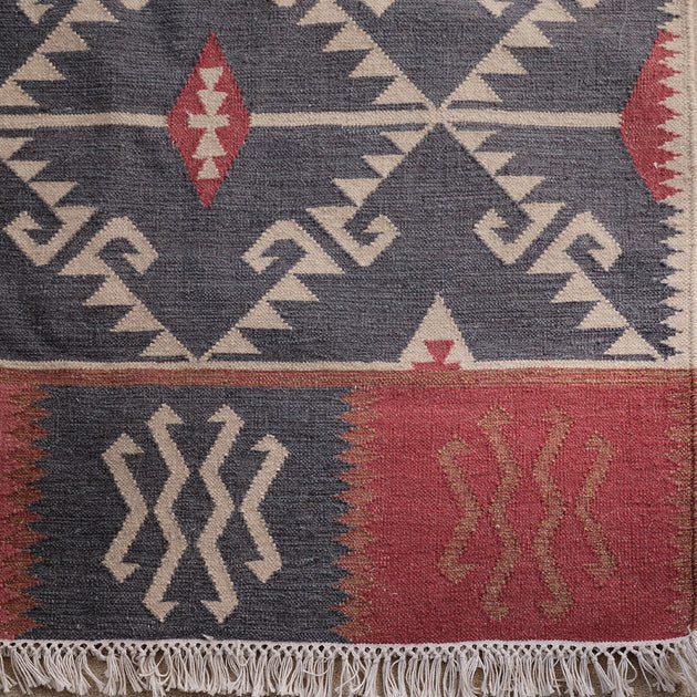 Wool Kilim Runner - Blue  Ivory Serrif